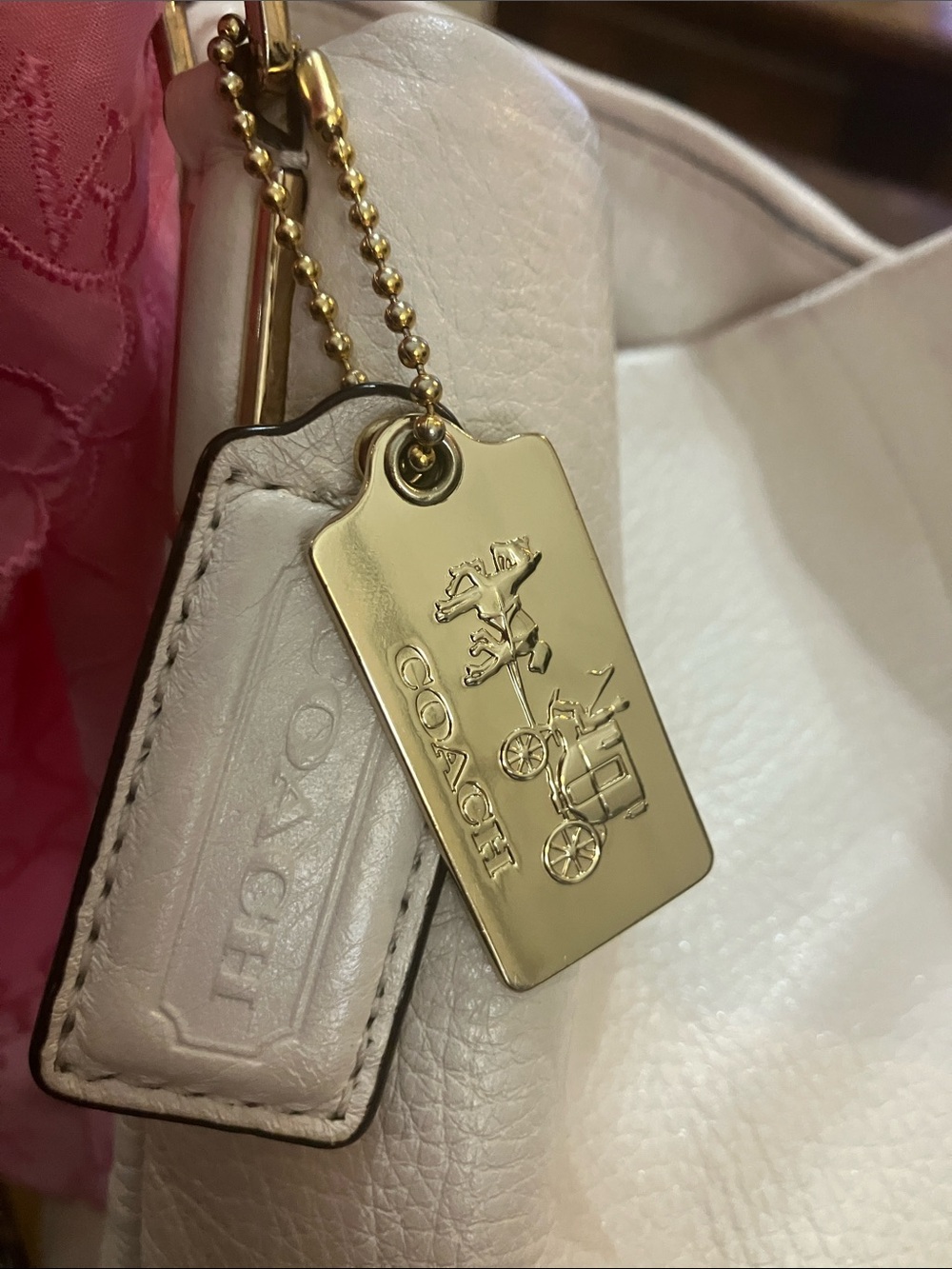 Coach White Leather Shoulder Bag with Pink Scarf Accent - Picture 2 of 16
